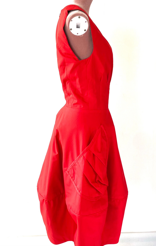 Rain proof Red Dress. Red Dress with oversized Pockets.Tulip Bubble Boho Style Dress