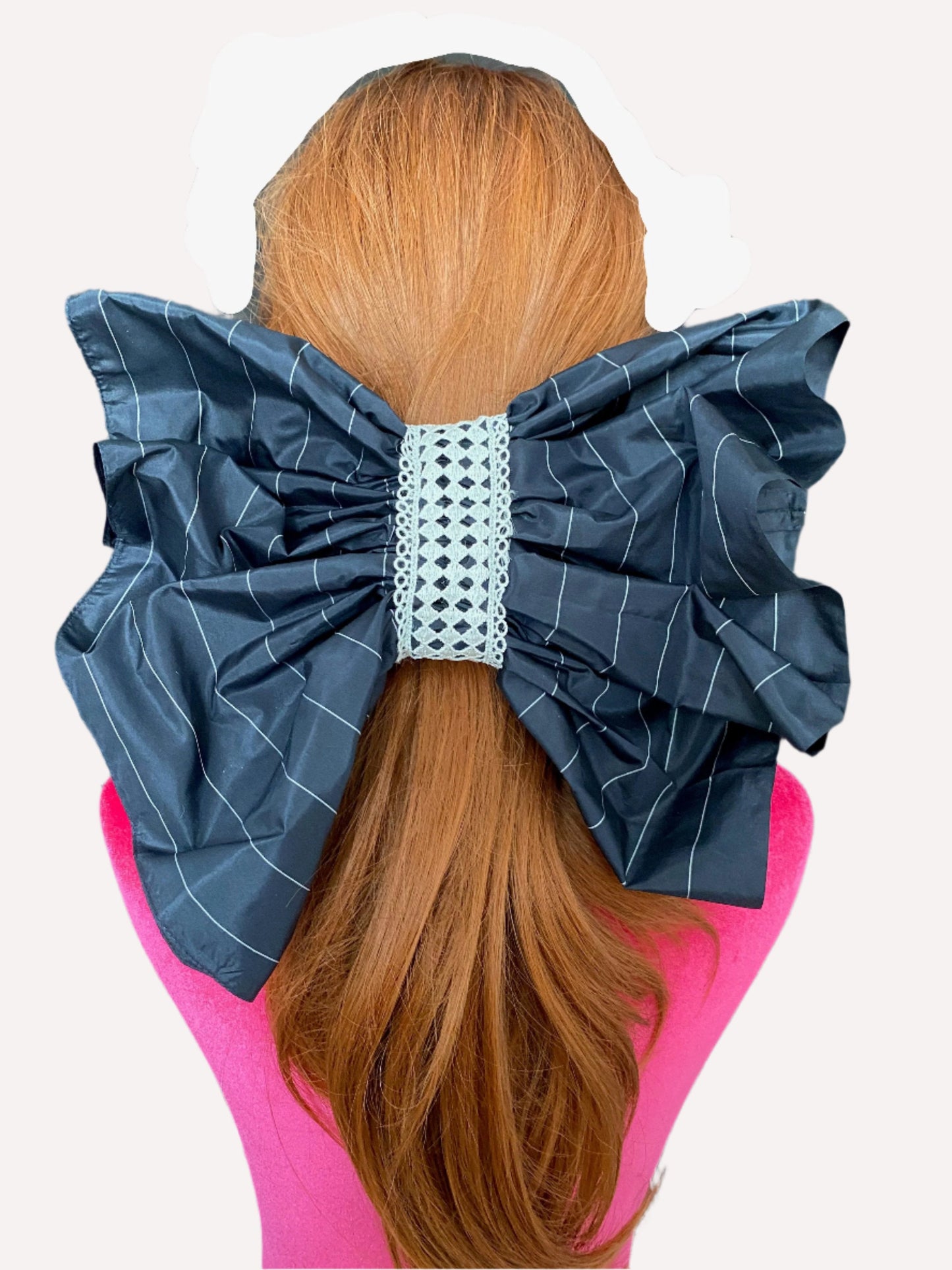 Giant Hair Clip in Navy/White Stripe Silk
