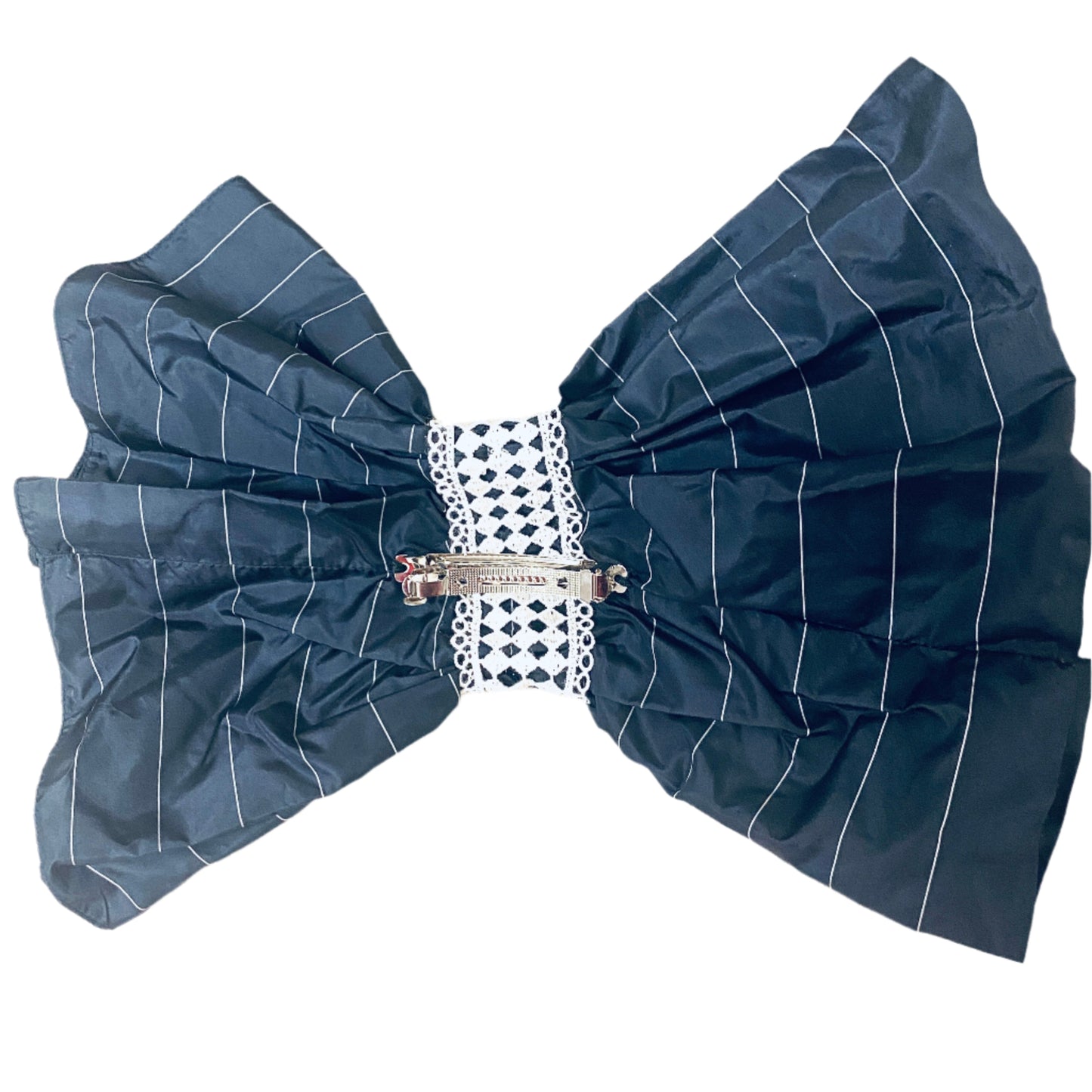 Giant Hair Clip in Navy/White Stripe Silk