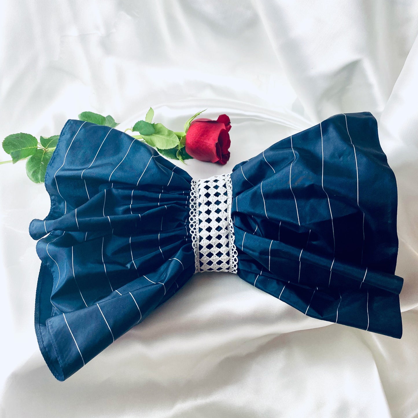 Giant Hair Clip in Navy/White Stripe Silk