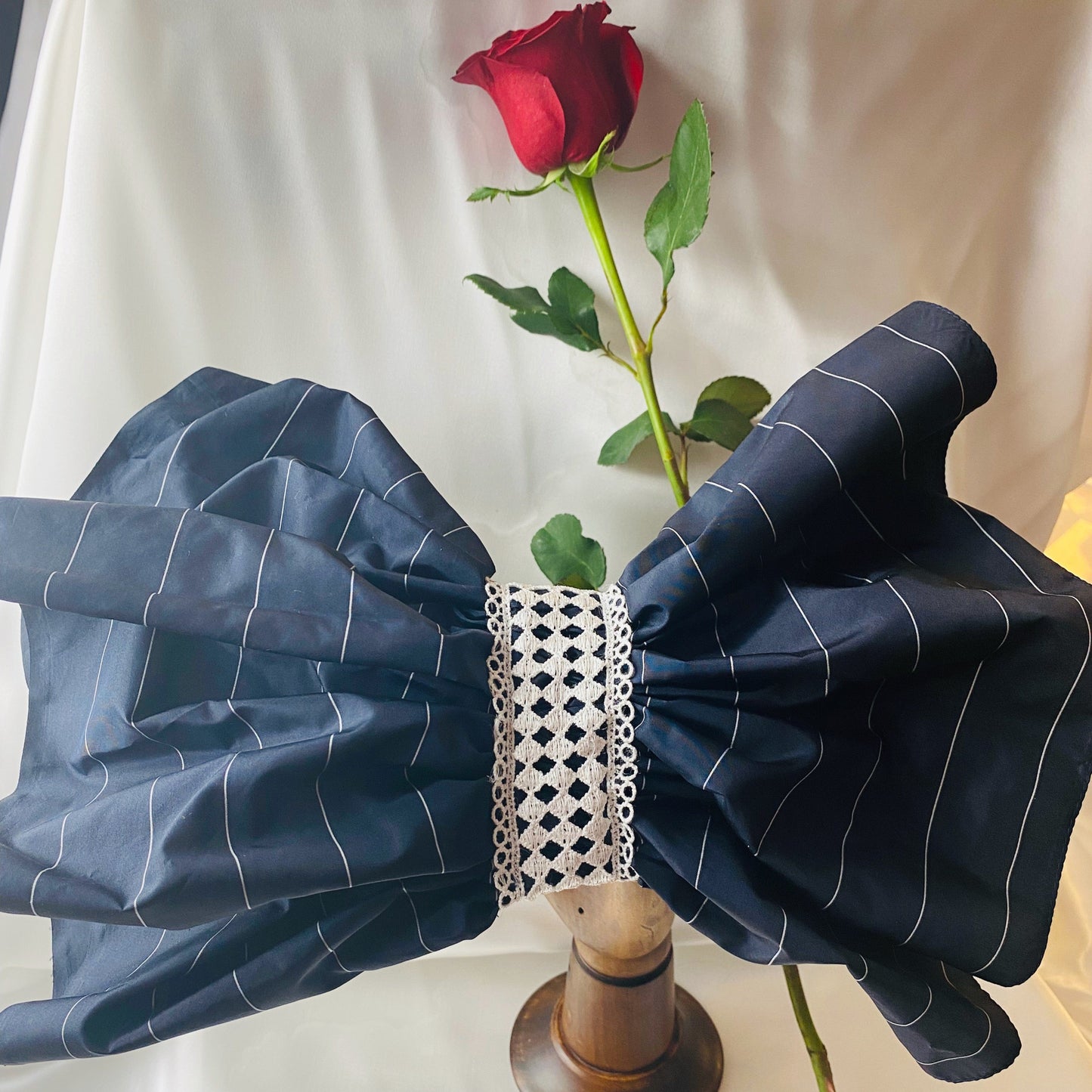 Giant Hair Clip in Navy/White Stripe Silk