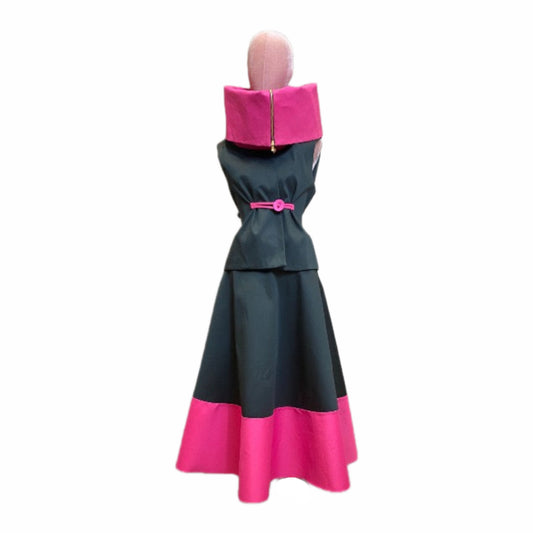Flare Skirt and Waistcoat in Pink and Navy Cotton Fabric
