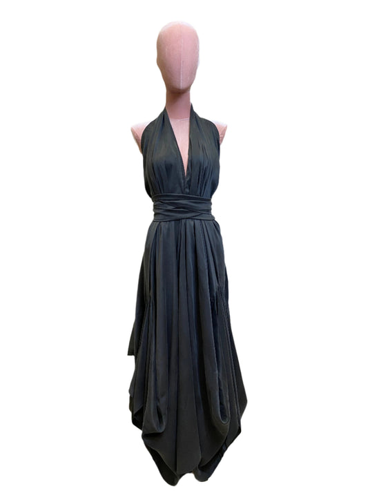 Black silk goddess dress with a timeless, graceful silhouette.Long party dress in Sand-wash Silk