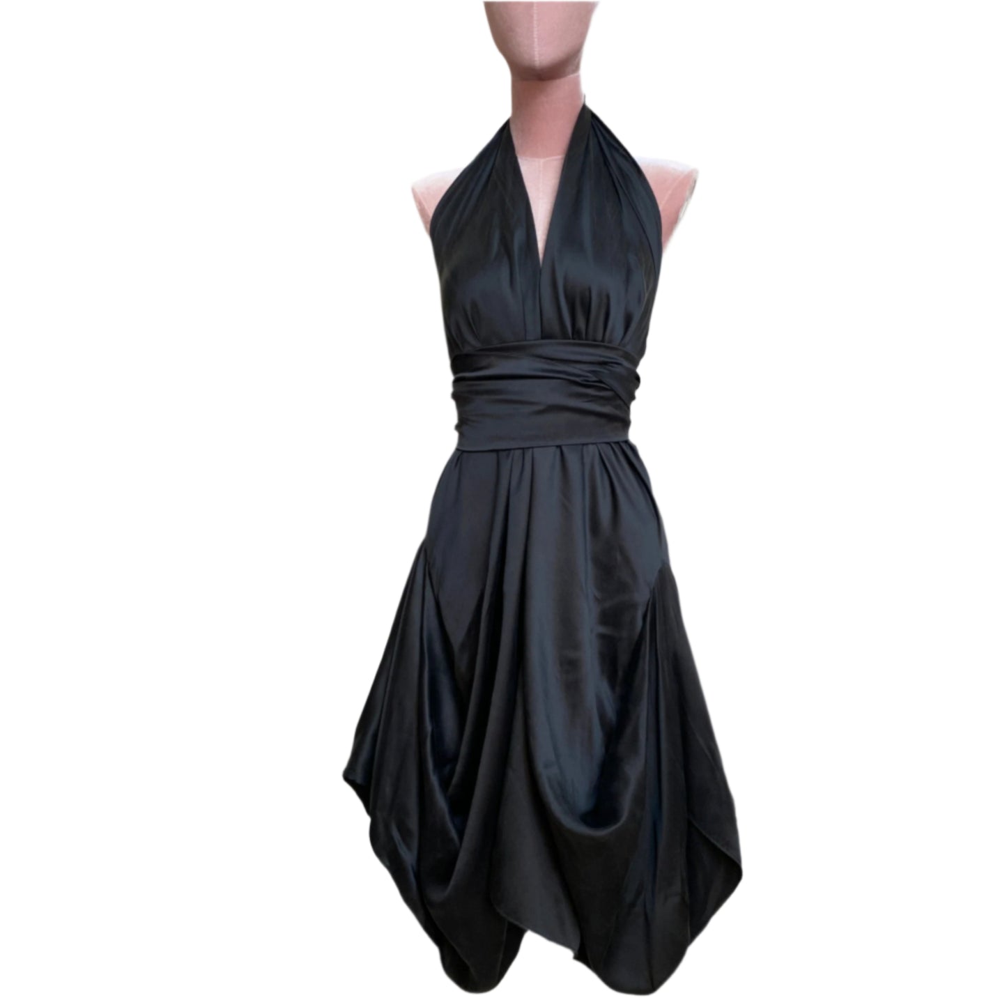 Black silk goddess dress with a timeless, graceful silhouette.