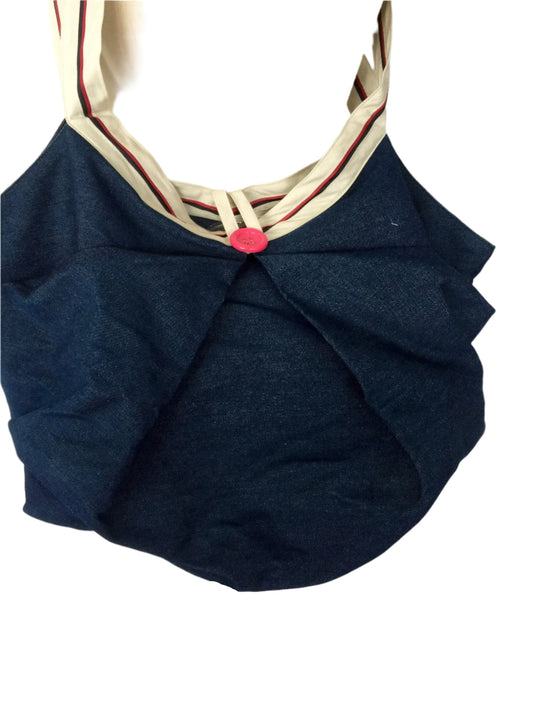 Large Denim Cross Body Bag with Button Closure