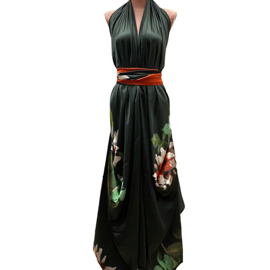 Silk Goddess Dress in Black Bold Print,Sexy Grecian Style Dress