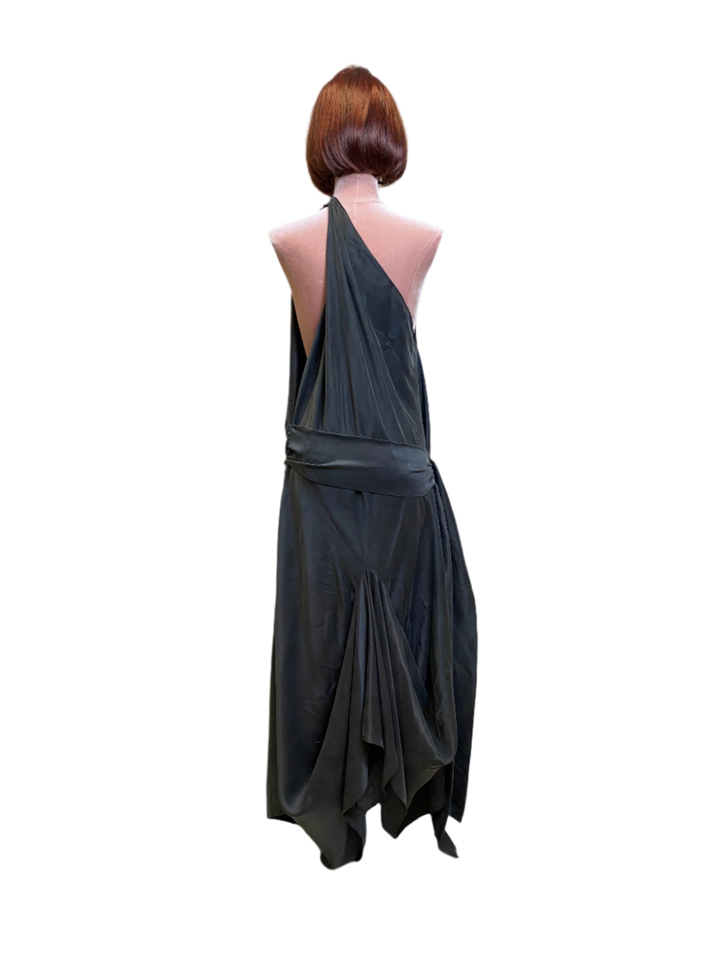 Black silk goddess dress with a timeless, graceful silhouette.Long party dress in Sand-wash Silk
