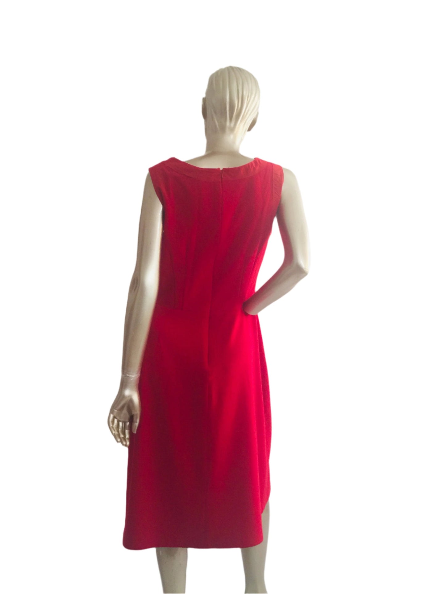 Red Cocktail Dress in Crape, Sleeveless Day, Work Dress