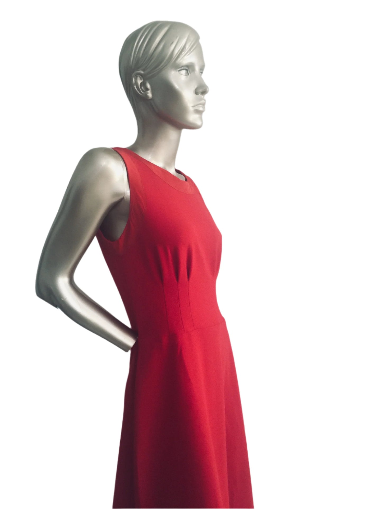 Red Cocktail Dress in Crape, Sleeveless Day, Work Dress
