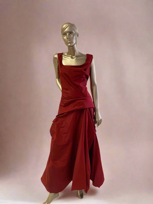 Red Silk Taffeta Dress,Sleeveless Dress,Made To Order Dress