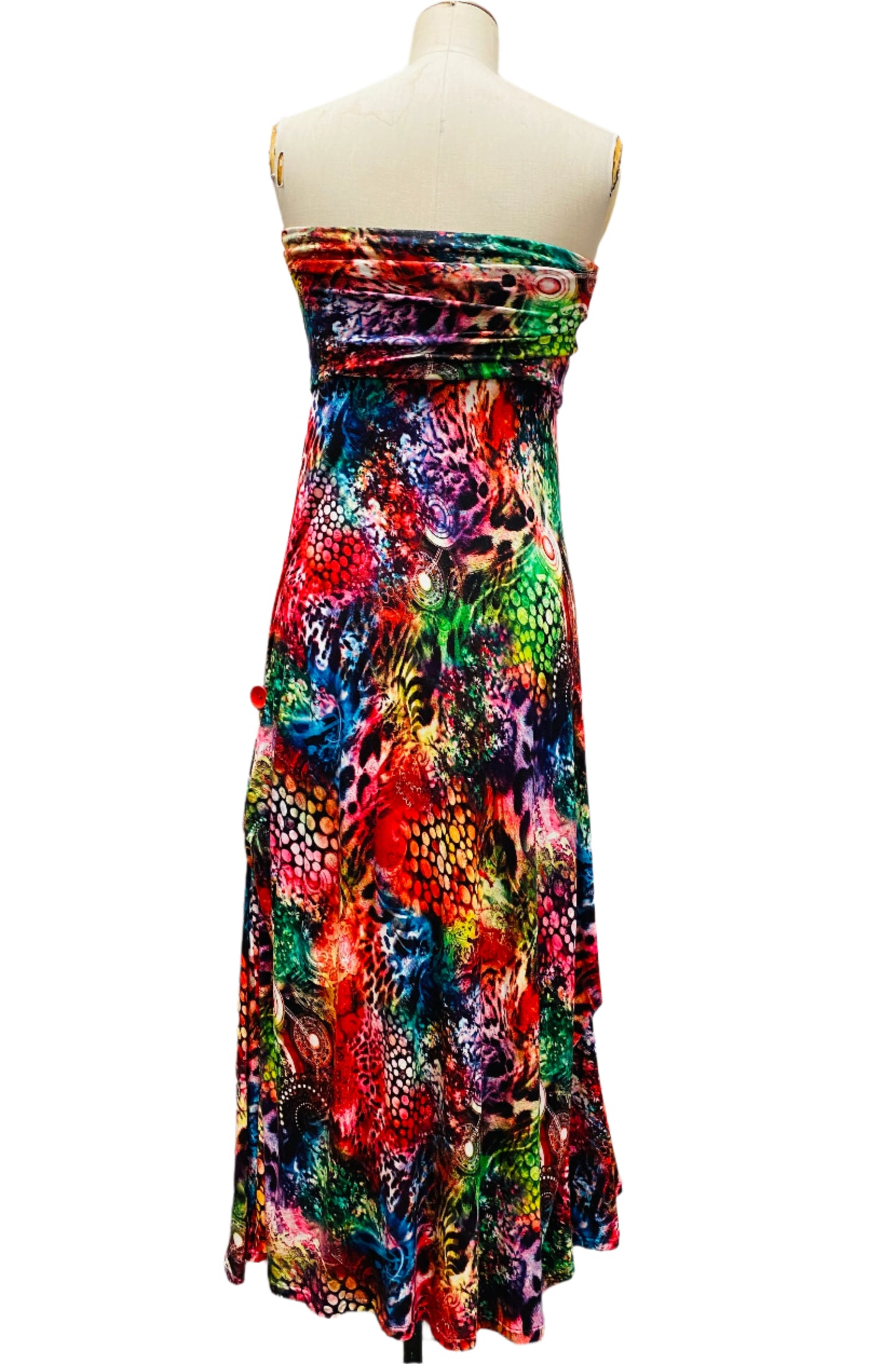 Strappless Multi Colour Dress,Long Skirt