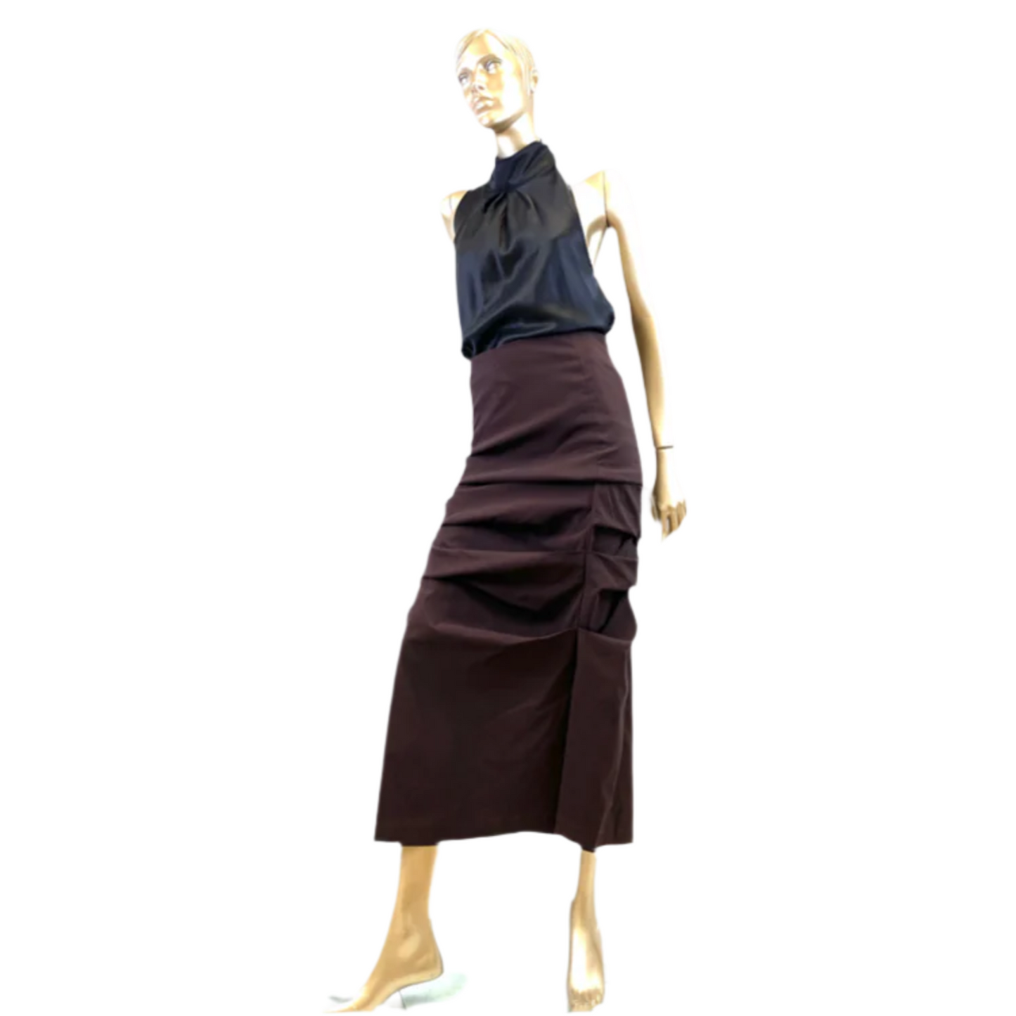 Pencil Rouged Skirt in Brown Stretch Mix Fibres Sale Item