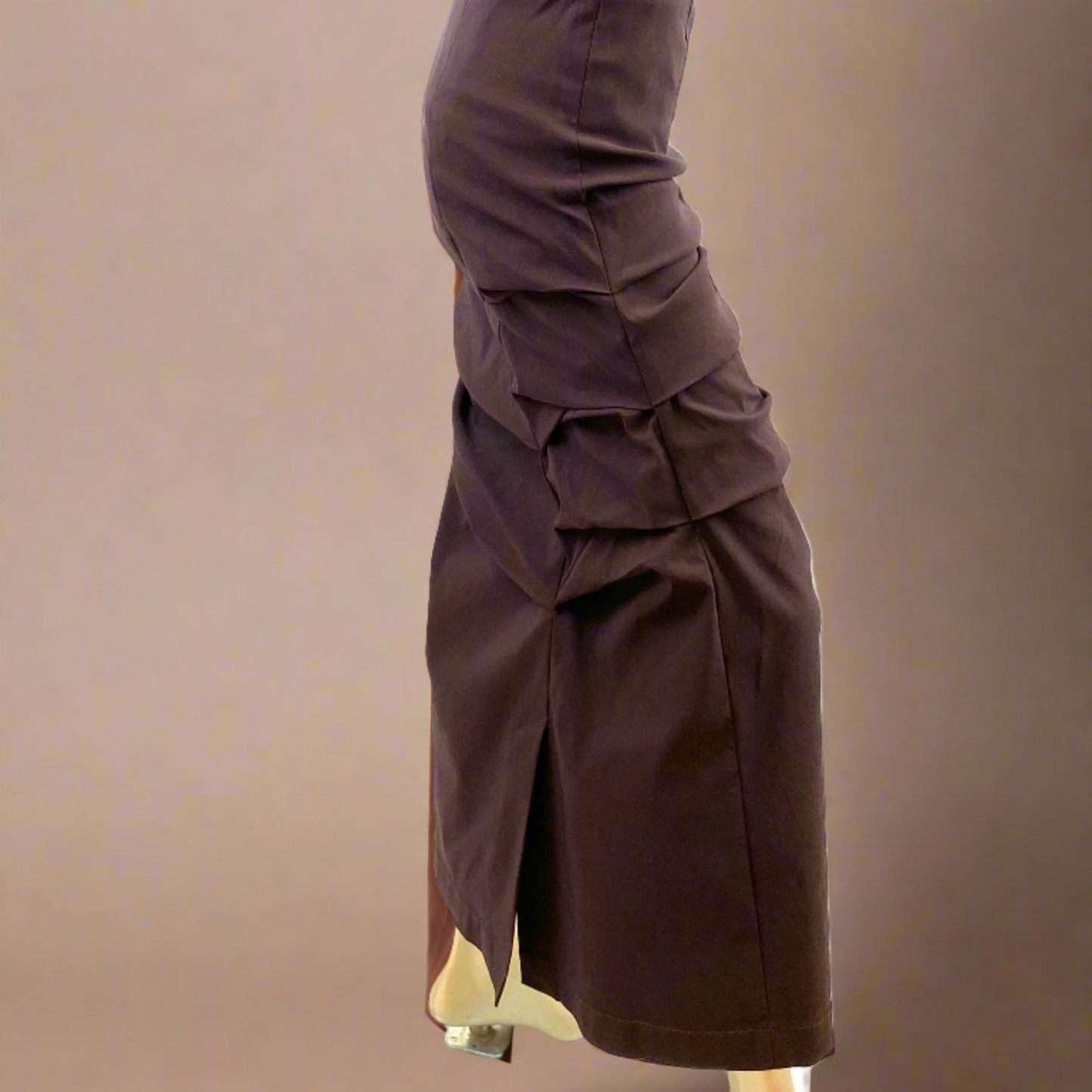 Pencil Rouged Skirt in Brown Stretch Mix Fibres Sale Item