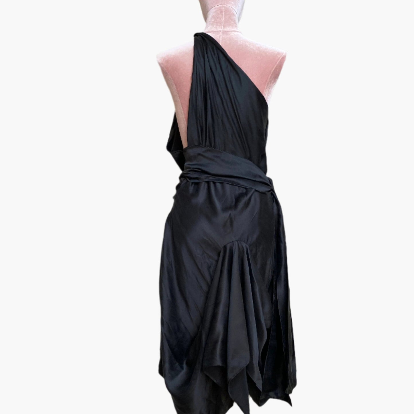 Grecian Style Silk Dress, Black Dress ,One size  Party Dress 
