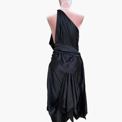 Grecian Style Silk Dress, Black Dress ,One size  Party Dress 