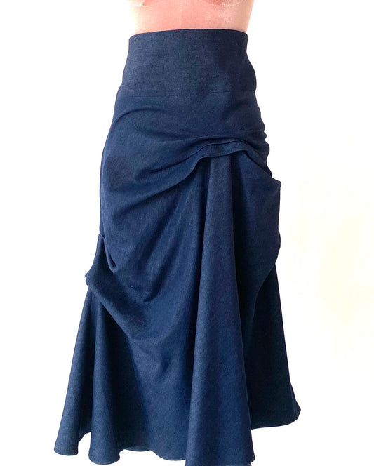 Flamenco style skirt in denim cotton.Quirky summer / autumn skirt with pocket