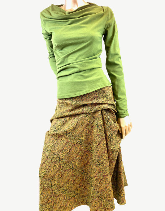 Flamenco style skirt in Wool Paysley  pattern, Day skirt, Work winter, Autumn  Winter  skirt