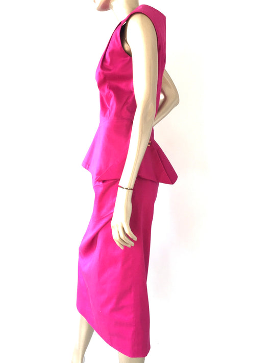 Pencil style skirt with pleats & Peplum style top in hot pink colour.