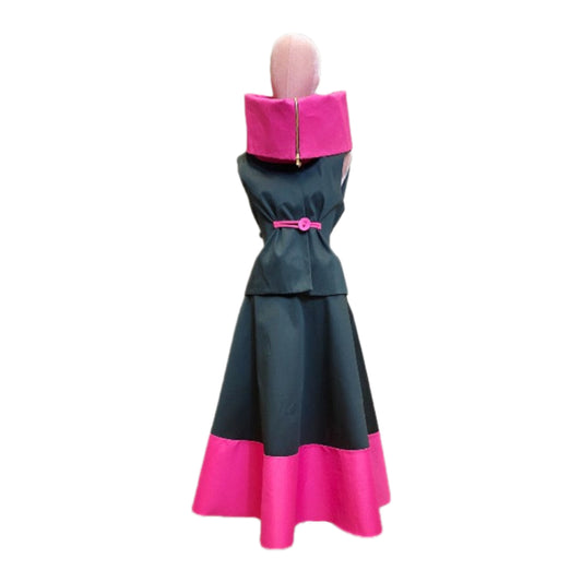 Flare Skirt and Waistcoat in Pink and Navy Cotton Fabric