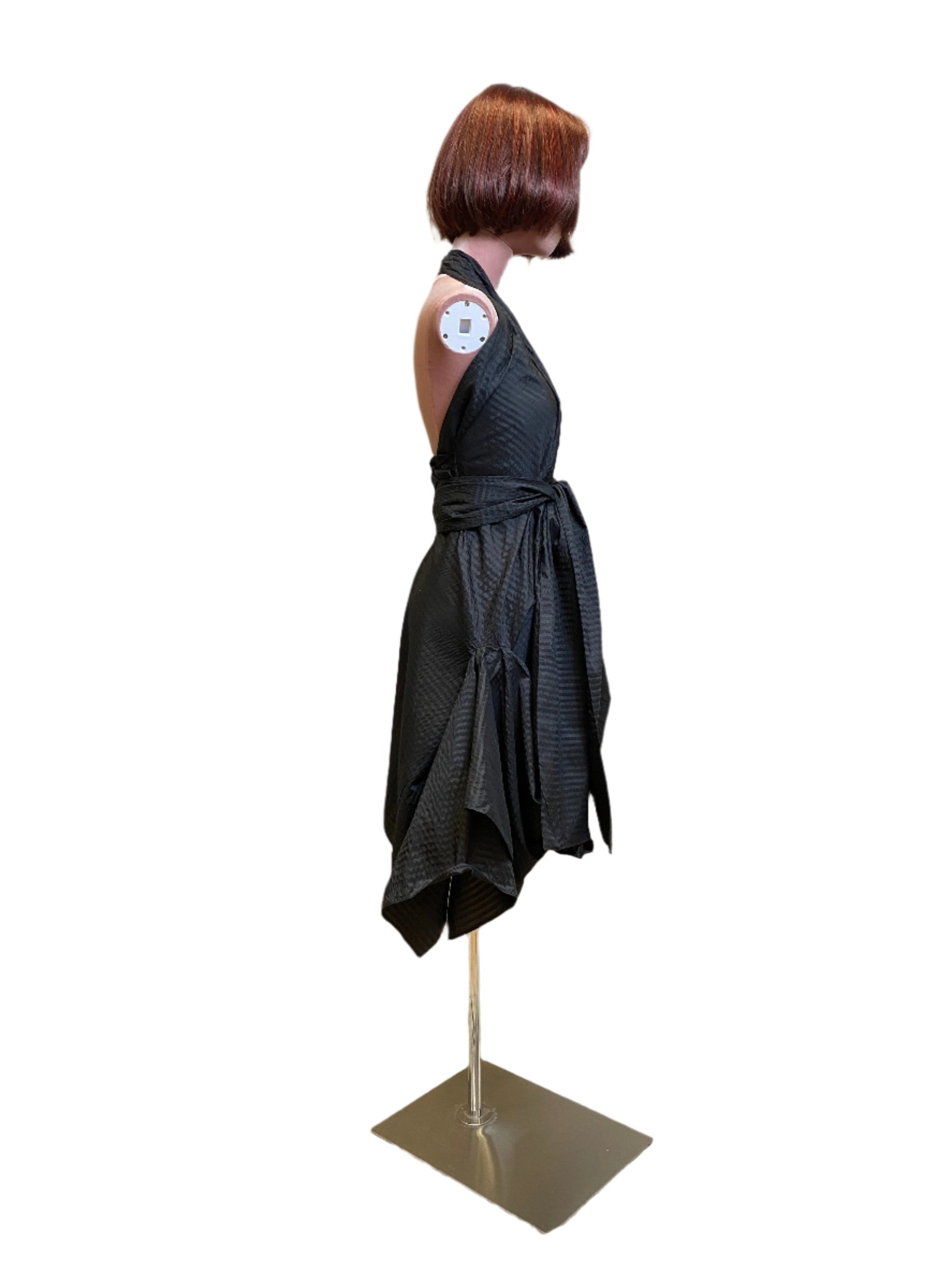 Black silk goddess dress with a timeless, graceful silhouette.