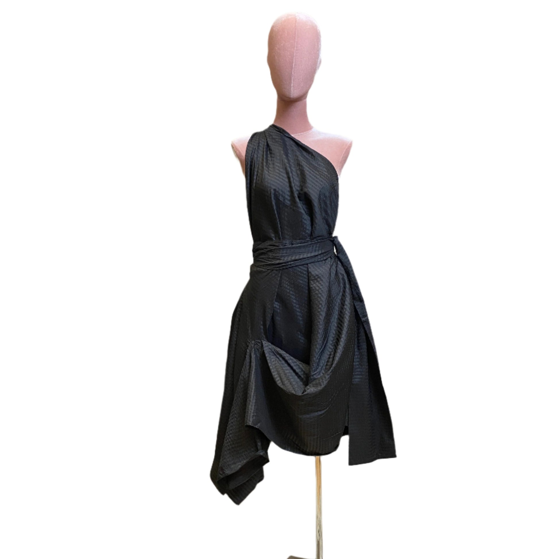 Black silk goddess dress with a timeless, graceful silhouette.