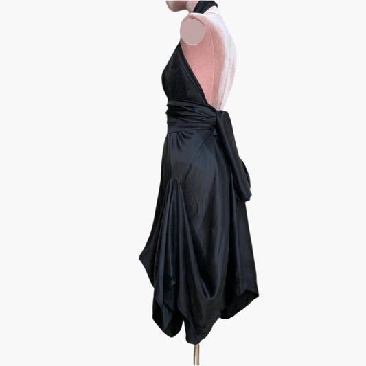 Black Silk Dress ,One size, Holiday  Dress 