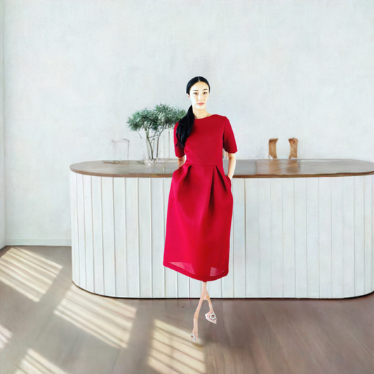 Red cocktail  dress.Tulip style red dress in neoprene