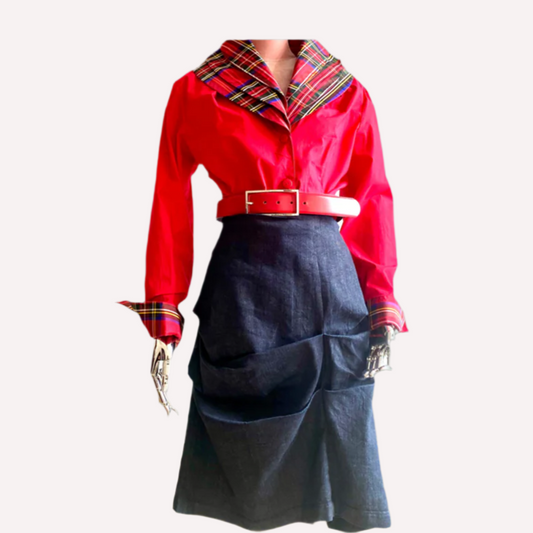 Denim look Skirt with Pleats. Work,Day Skirt .