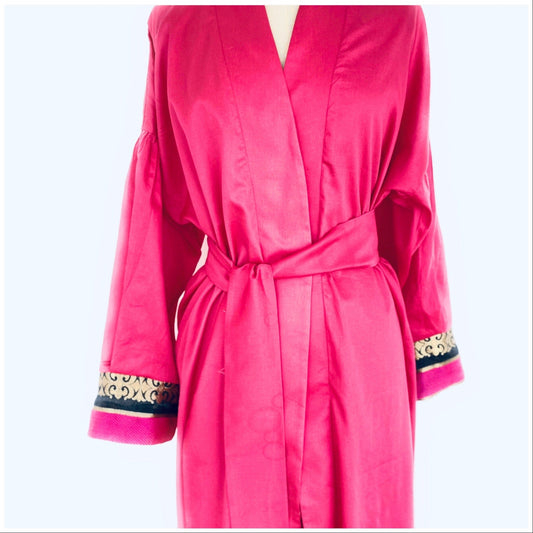 Dressing gown in Raspberry Colour satin cotton fabric
