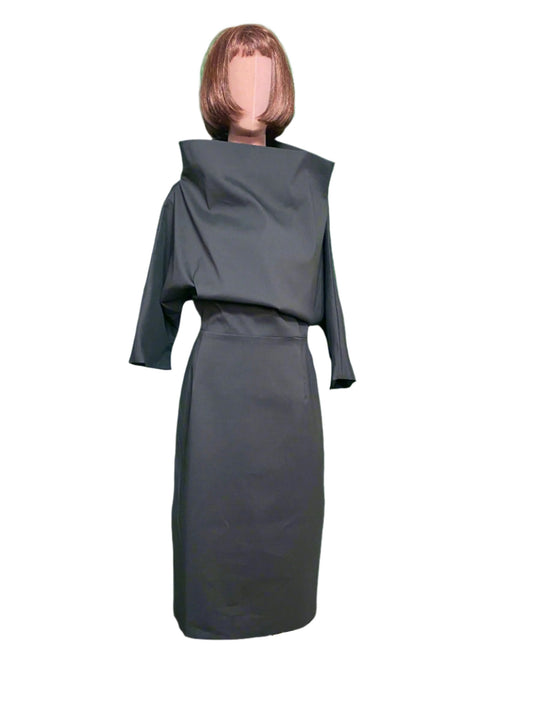 Cocktail Dress in Black Cotton mix,Kimono Style Sleeve  Work Dress