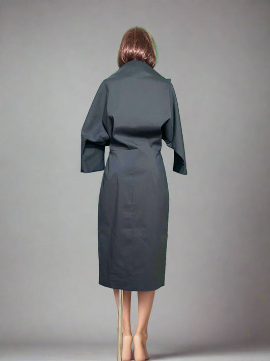 Cocktail Dress in Black Cotton mix,Kimono Style Sleeve  Work Dress