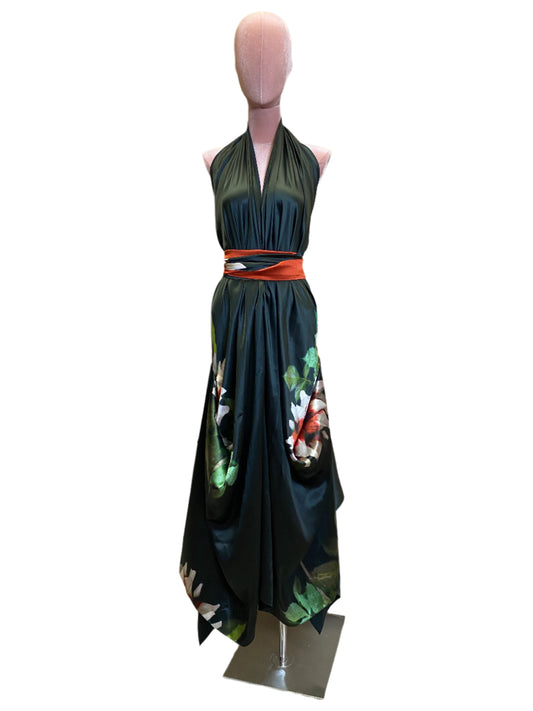 Silk Goddess Dress in Black Bold  Print,Sexy Grecian Style Dress 