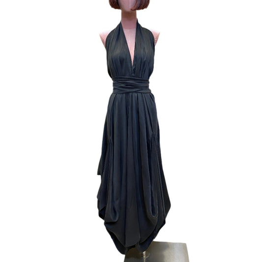 Black silk goddess dress with a timeless, graceful silhouette.Long party dress in Sand-wash Silk  