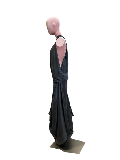 Black silk goddess dress with a timeless, graceful silhouette.Long party dress in Sand-wash Silk  