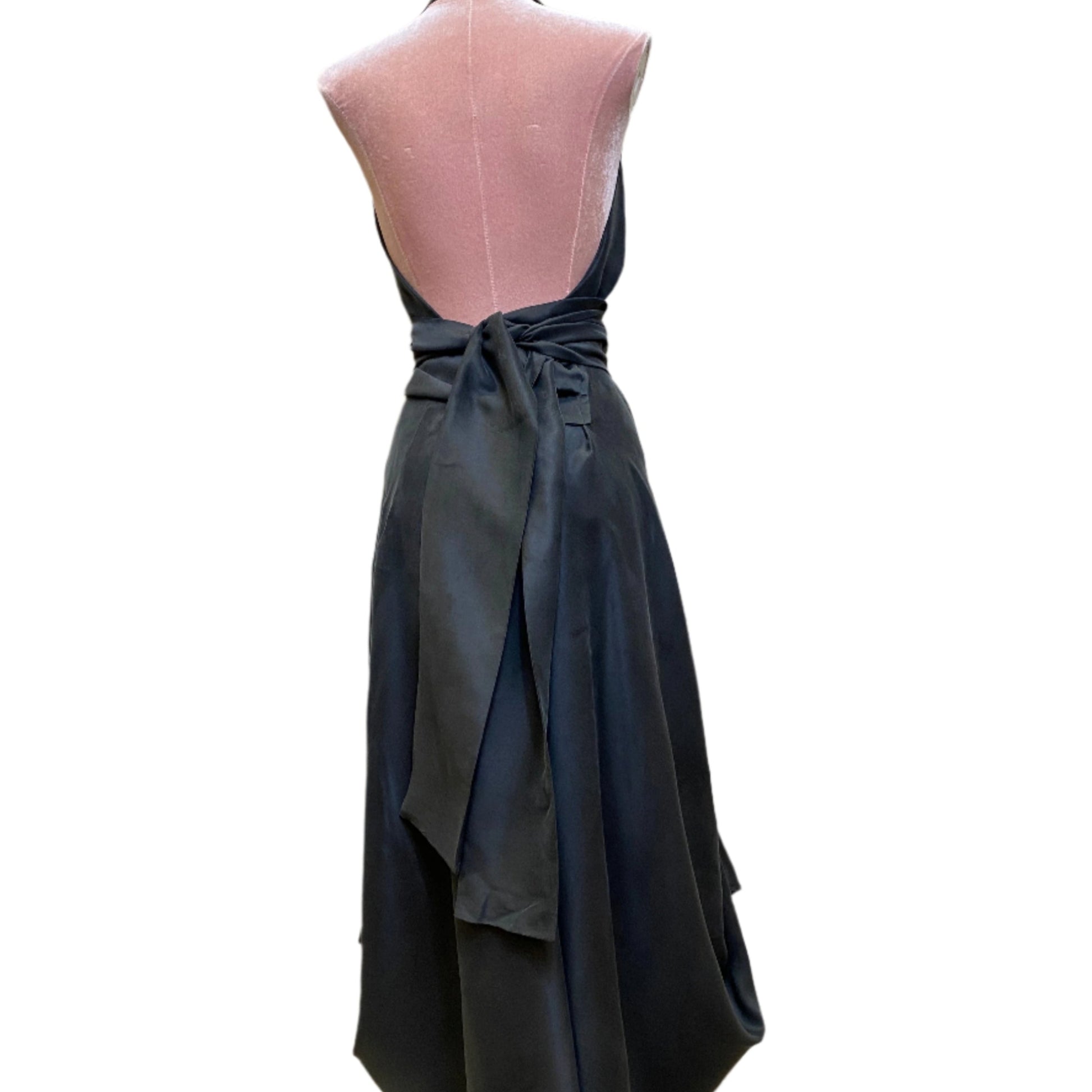 Black silk goddess dress with a timeless, graceful silhouette.Long party dress in Sand-wash Silk