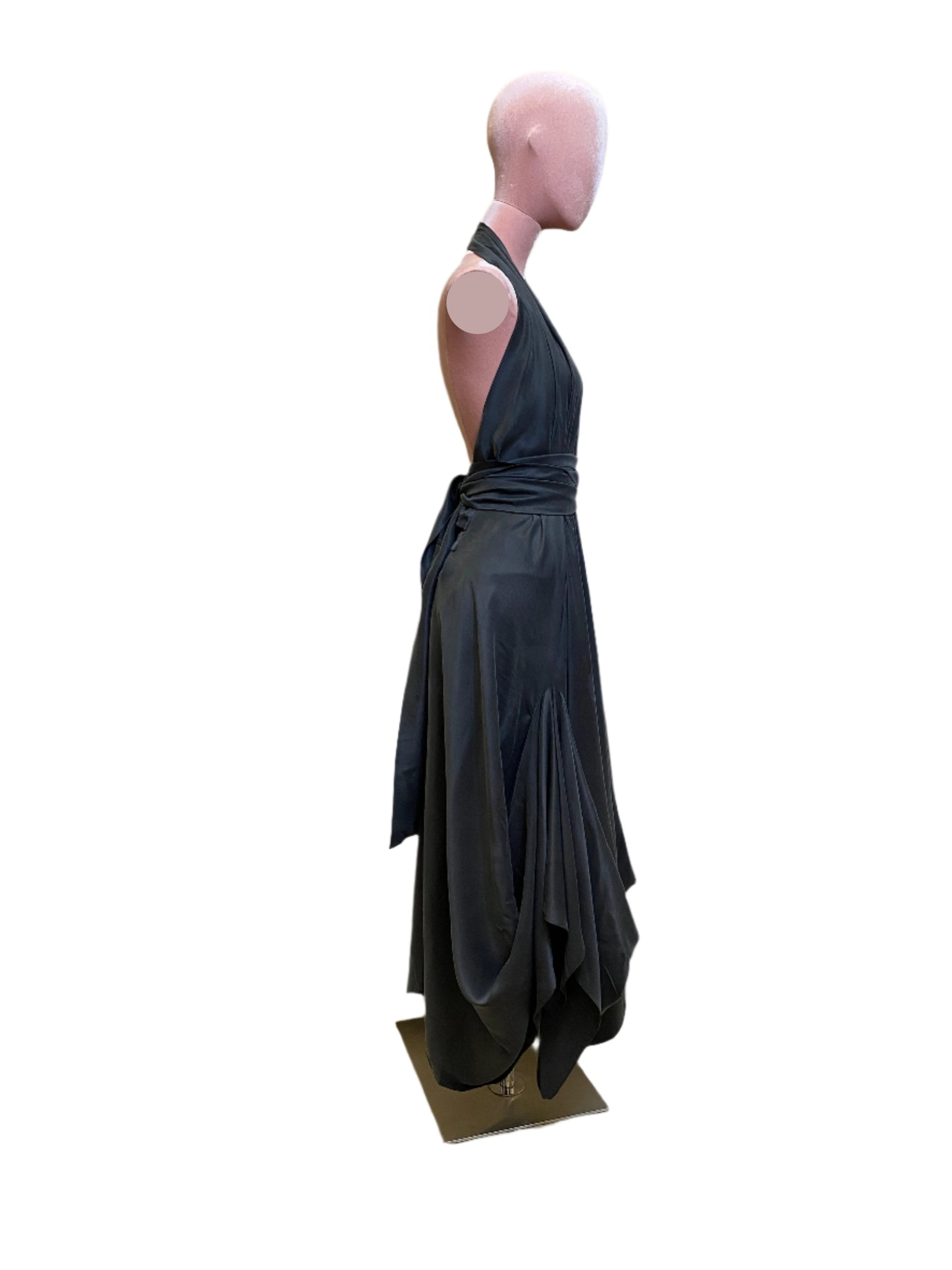 Black silk goddess dress with a timeless, graceful silhouette.Long party dress in Sand-wash Silk