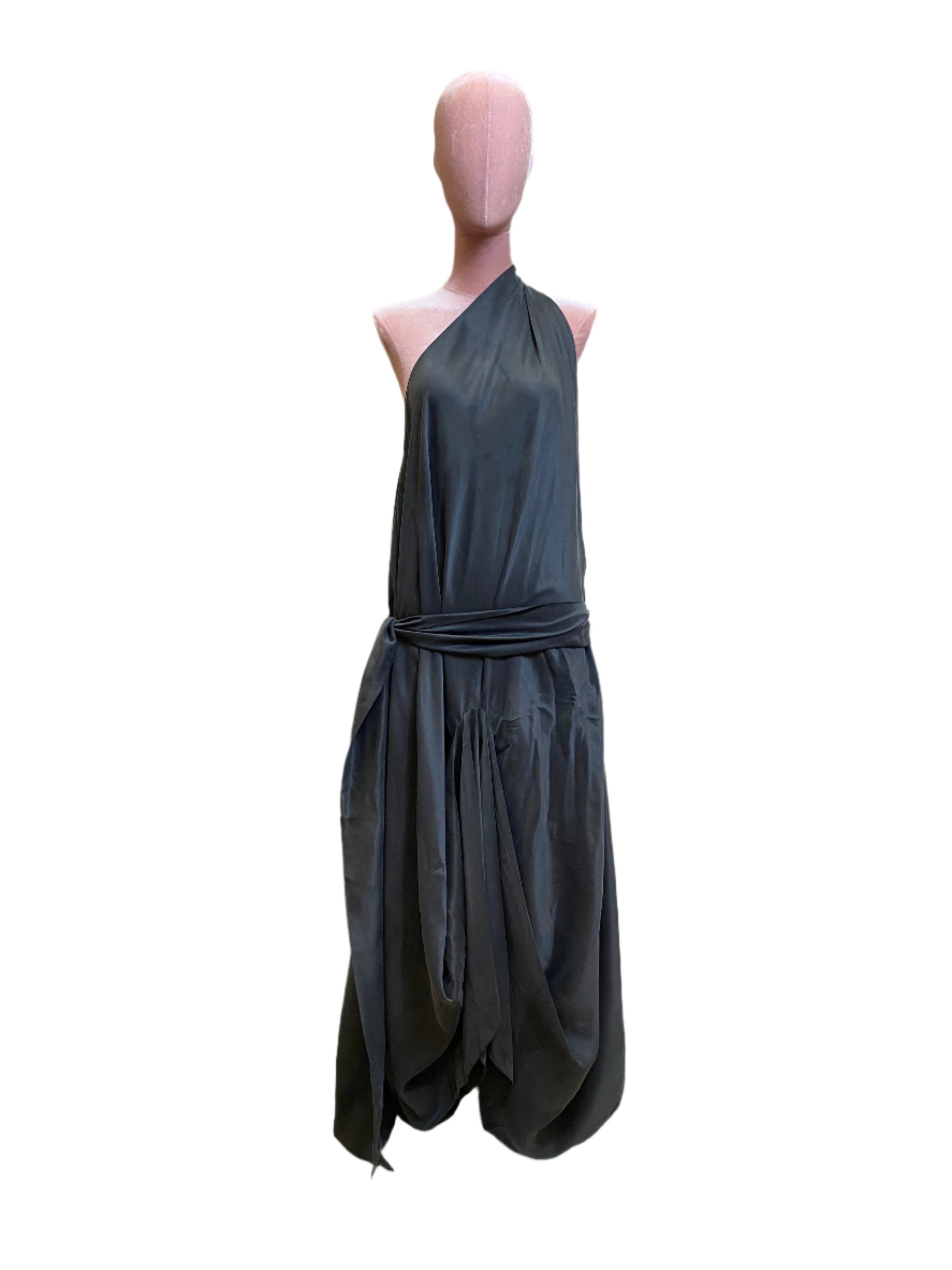 Black silk goddess dress with a timeless, graceful silhouette.Long party dress in Sand-wash Silk  