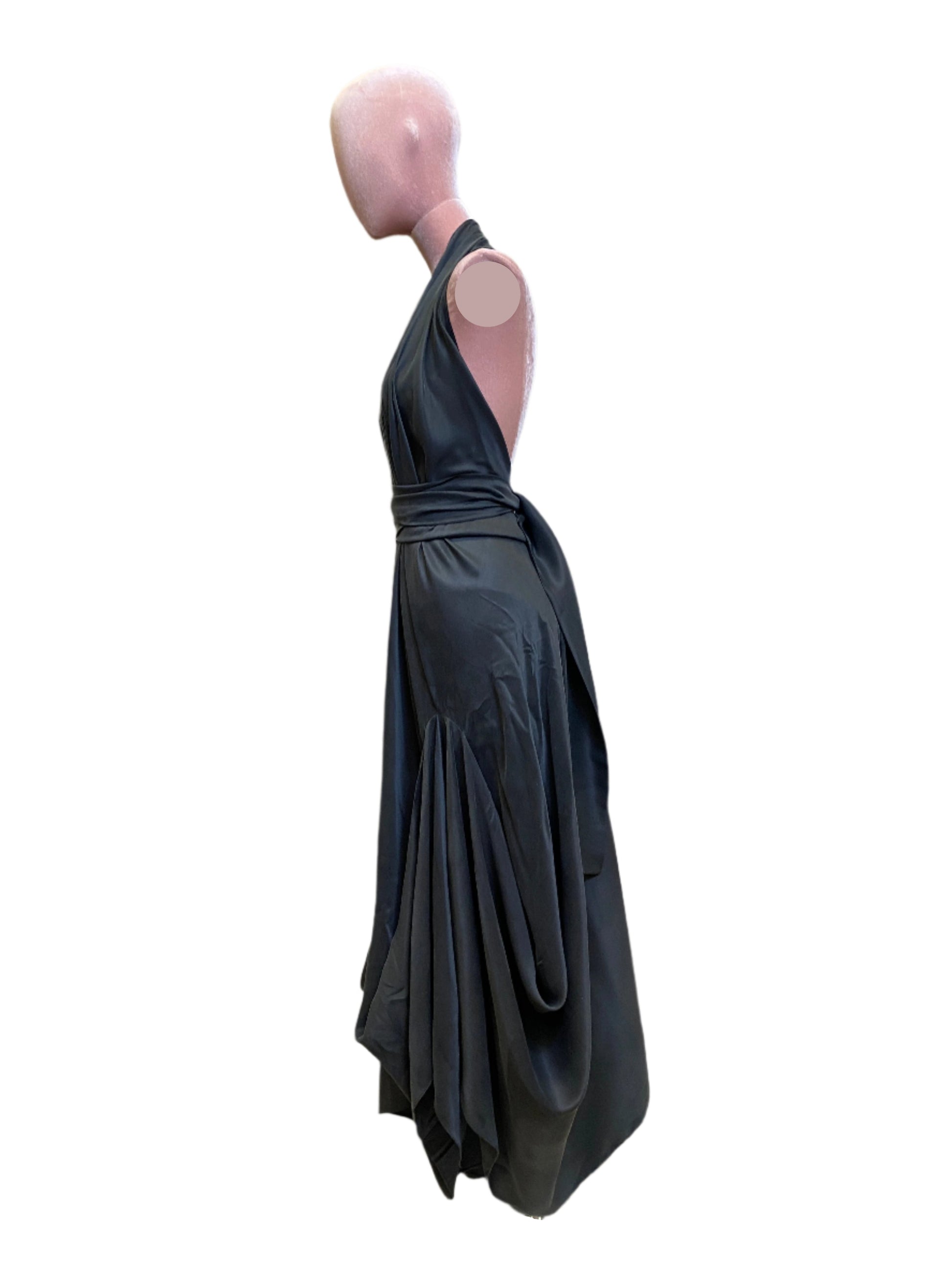 Black silk goddess dress with a timeless, graceful silhouette.Long party dress in Sand-wash Silk  