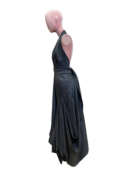 Black silk goddess dress with a timeless, graceful silhouette.Long party dress in Sand-wash Silk  