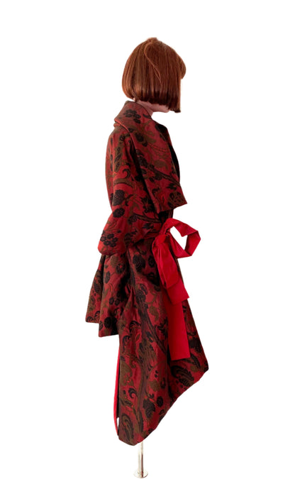 Kimono Style Couture Coat in red and black fabric. Silk Taffeta Lining 
