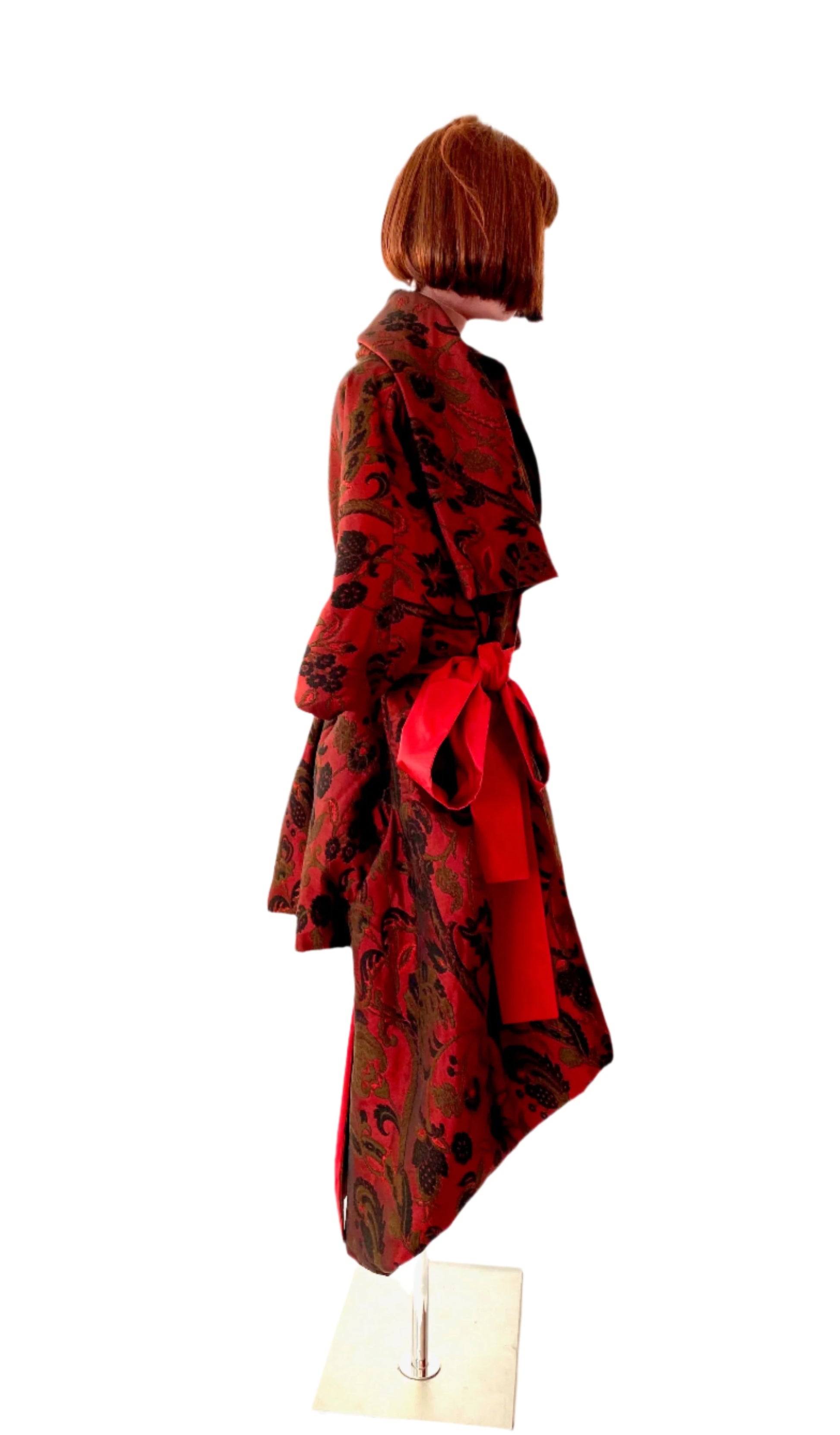 Kimono Style Couture Coat in red and black fabric. Silk Taffeta Lining 