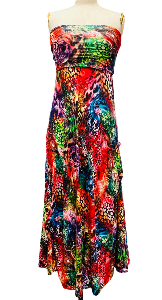 Long Skirt or Strapless  Dress in Multi Colour  Viscose Jersey,Holiday Dress