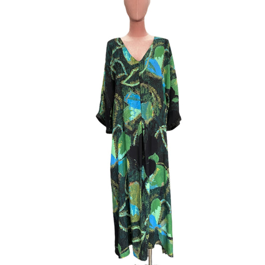 Silk Kaftan Style Dress in Multicoloured Silk Satin 