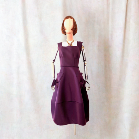 Purple Pinafore Dress in Scuba fabric. Day,Work Dress 