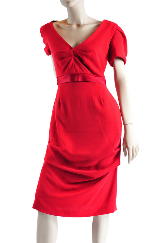 Elliot  Red Dress in Wool Crape,Work, Cocktail Party Dress,Short Sleeves  