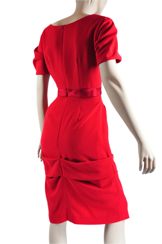 Elliot  Red Dress in Wool Crape,Work, Cocktail Party Dress,Short Sleeves  