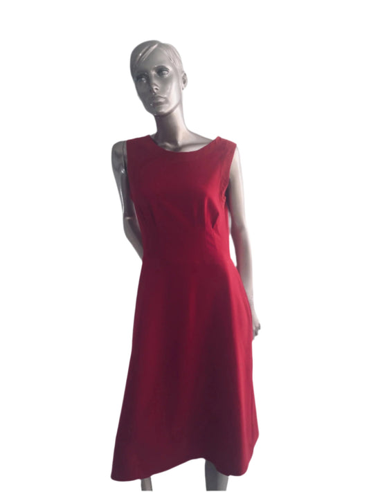 Red Cocktail Dress in Crape, Sleeveless Day, Work Dress 