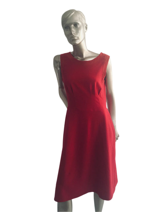 Red Cocktail Dress in Crape, Sleeveless Day, Work Dress 