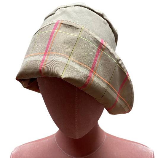 Handmade vintage-style,in beige cotton fabric,Lined with check mix fibre fabric.Perfect for classic and timeless fashion.