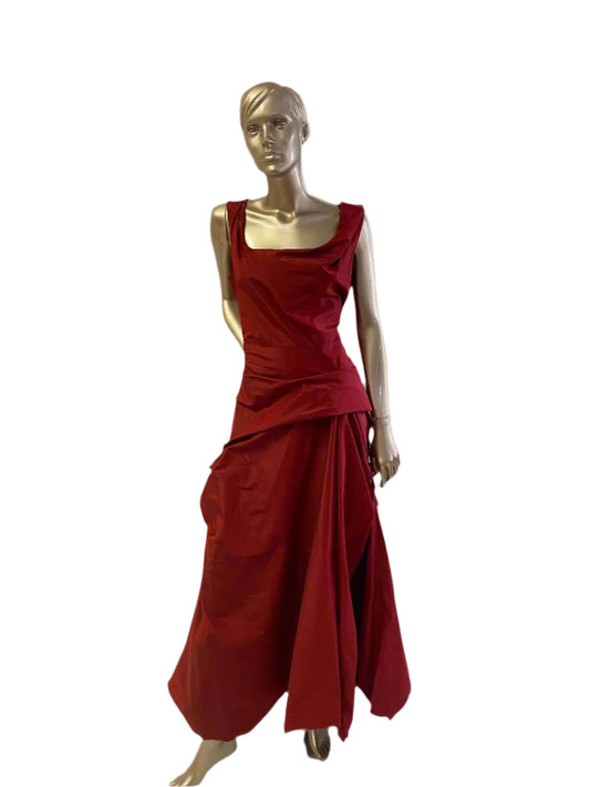 Red Silk Taffeta Dress,Sleeveless  Dress,Made To Order Dress